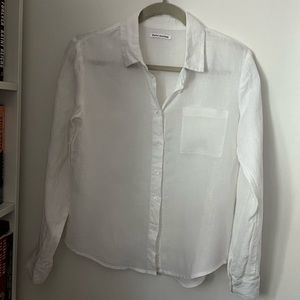 White linen reformation button up shirt